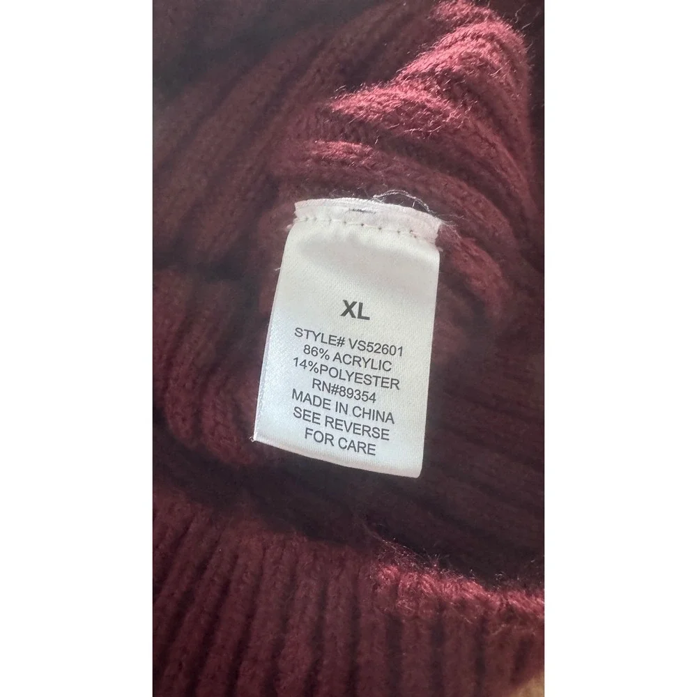 Adrienne Vittadin Burgundy Chevron‎ Bobble Knit Puff Sleeve Sweater Dress XL - Picture 3 of 4
